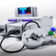 A close-up of a Lego-built Super Famicom controller.